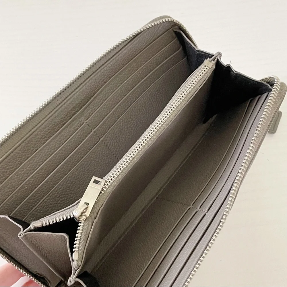 Saint Laurent gray leather YSL zipper long zip wallet